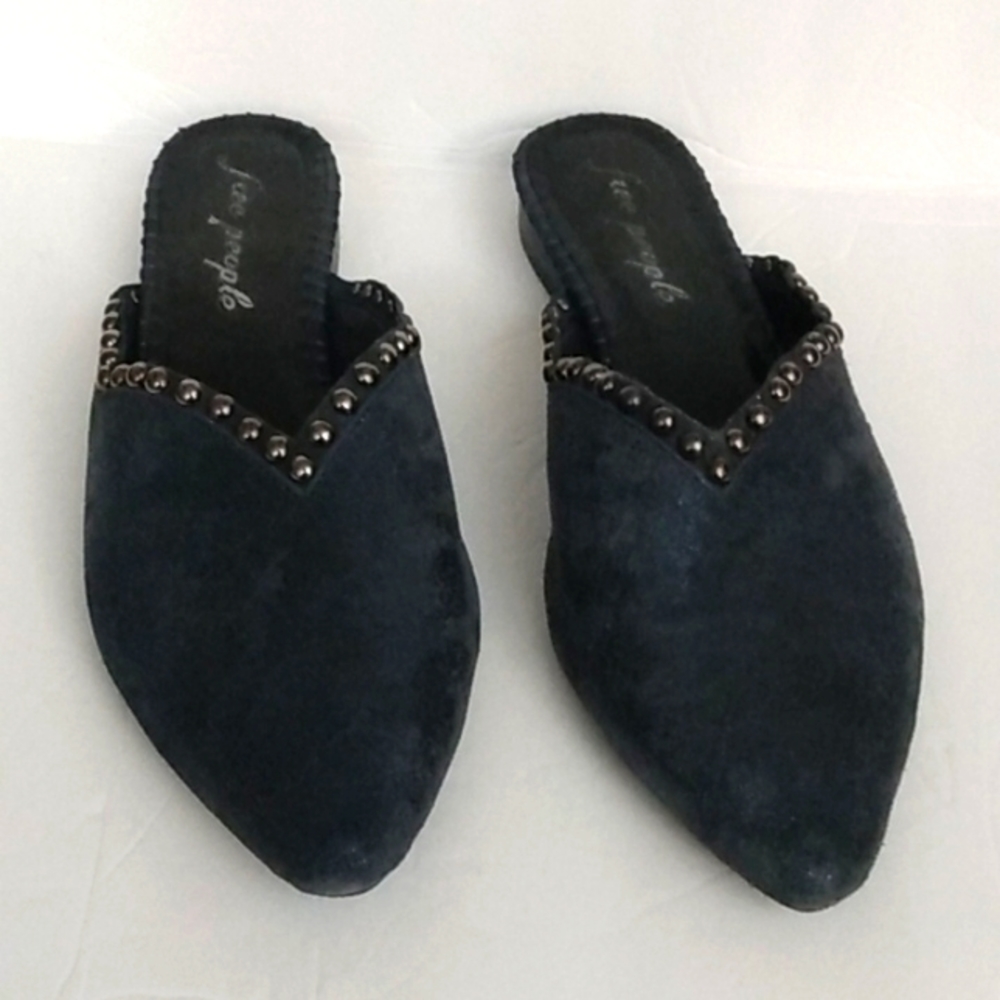 Free People Newport Navy Blue Studded Mule Flats Sz 41 US 11